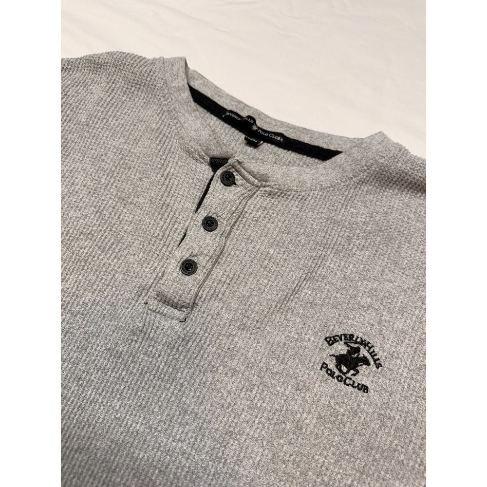 Beverly Hills Polo Club Men's Gray Solid Knit Button Henley Long Sleeve Tee XL